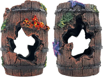 Faeshoo Fish Tank Decoration Betta Fish Tank Decorations Accessories for Aquarium Tank, Starfish Barrel x 1pc, Aquatic Plants x 4pcs Bazayona