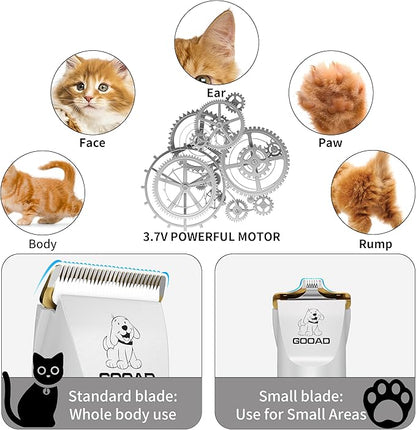 Cat Clippers for Matted Hair, Cat Grooming Kit, Cordless Cat Shaver for Long Hair, Low Noise Paw Trimmer, Cat Hair Trimmer for Grooming,Quiet Pet Hair Clippers Tools for Cats Dogs (White) - PAWPICO