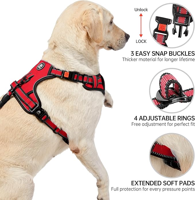NESTROAD No Pull Dog Harness,Adjustable Oxford Dog Vest Harness with Leash,Reflective No-Choke Pet Harness with Easy Control Soft Handle for Small Medium Dogs(Medium,Red) NESTROAD