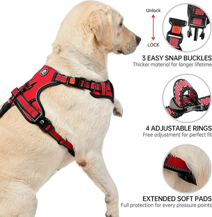 NESTROAD No Pull Dog Harness,Adjustable Oxford Dog Vest Harness with Leash,Reflective No-Choke Pet Harness with Easy Control Soft Handle for Small Medium Dogs(Medium,Red) NESTROAD