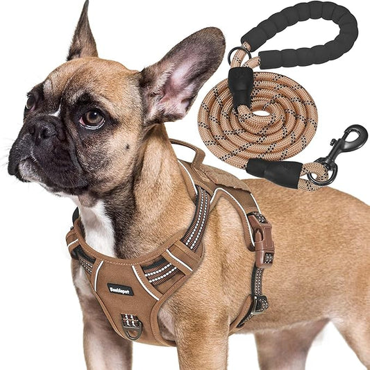 Heavy Duty Tactical Dog Harness for Small Dogs, No Pull Adjustable Pet Harness Reflective Service Training Easy Control Pet Vest Military K9 Working Dog Harnesses- Small, Brown Beebielove
