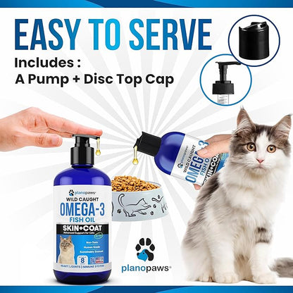 Omega 3 Fish Oil for Cats - Better Than Salmon Oil for Cats - Kitten + Cat Vitamins and Supplements - Cat Health Supplies - Cat Dandruff Treatment - Liquid Fish Oil for Pets - Cat Shedding Products planopaws