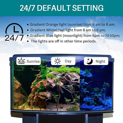 hygger 24/7 Mode Submersible Aquarium LED Light, Full Spectrum Hidden Fish Tank Light with 3 Rows Beads 7 Colors Auto On Off Sunrise-Daylight-Moonlight, Adjustable Timer Brightness 8W hygger