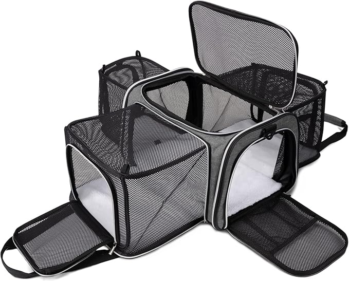 BAGLHER Cat Carrier Bag,Airline Approved Pet Carrier Soft Side Pet Travel 5 Sides Open Doors 3 Sides Expandable Foldable Dog Carrier with Fleece Pad - PAWPICO