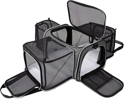 BAGLHER Cat Carrier Bag,Airline Approved Pet Carrier Soft Side Pet Travel 5 Sides Open Doors 3 Sides Expandable Foldable Dog Carrier with Fleece Pad - PAWPICO