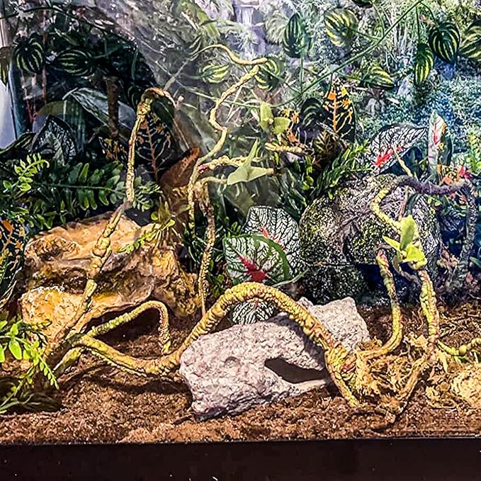 Repitle Vines for Climbing, Terrarium Hanging Plants Artificial Leaves Reptile Hide Flexible Jungle Vine Tank Accessories for Gecko Bearded Dragon Lizard Snake Chameleon Decor Mechpia