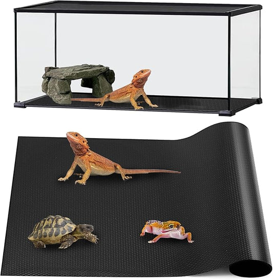 Bearded Dragon Tank Accessories, Reptile Mat, Reptile Terrarium Substrate Liner for Leopard Gecko, Lizard, Snake, Tortoise, Iguana Non-Adhesive Reptile Flooring (18"x72" Black) zunzingy