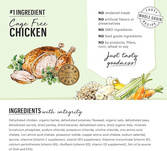 The Honest Kitchen Human Grade Dehydrated Whole Grain Dog Food – Complete Meal or Topper – Chicken 10 lb (makes 40 lbs) - PAWPICO