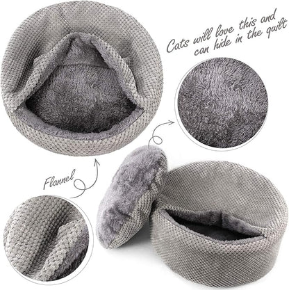 Winsterch Washable Warming Cat Bed House,Round Soft Cat Beds for Indoor Cats,Calming Pet Sofa Kitten Bed,Small Cat Pet Covered Cat Cave Beds Puppy Bed for Small Dogs (Gray) - PAWPICO