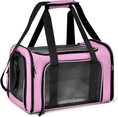 Henkelion Pet Carrier for Small Medium Cats Dogs Puppies up to 15 Lbs, TSA Airline Approved, Soft Sided, Collapsible Travel - Pink - PAWPICO