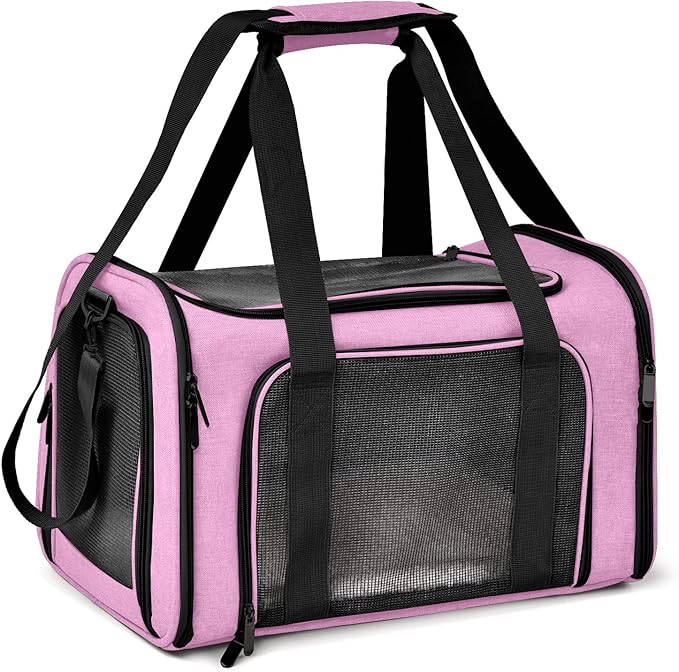 Henkelion Large Cat Carriers Dog Carrier Pet Carrier for Large Cats Dogs Puppies up to 25Lbs, Big Dog Carrier Soft Sided, Collapsible Travel Puppy Carrier - Large - Pink - PAWPICO
