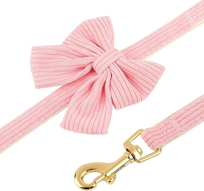 Didog Cute Small Dog Collar Harness & Leash Set, Adjustable Dog Collars and Leashes with Bowtie, Breathable Soft Mesh Padded Dog Vest for Puppies Small Dogs Walking,Pink, S Didog