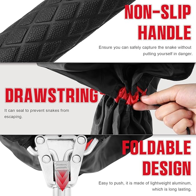 Telescopic Snake Catcher Net with Secure Drawstring – 29 to 66 Inch Adjustable Pole for Safe Transporting and Capturing All Kinds of Snakes Trakem