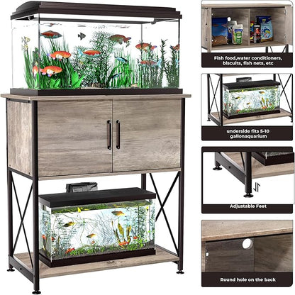 20-29 Gallon Aquarium Stand Metal Frame Fish Tank Stand with Cabinet Storage, for 20 Gallon Long Aquarium,30.7" L*16.5" W Tabletop,330LBS Capacity Grey PG01YGZ Herture
