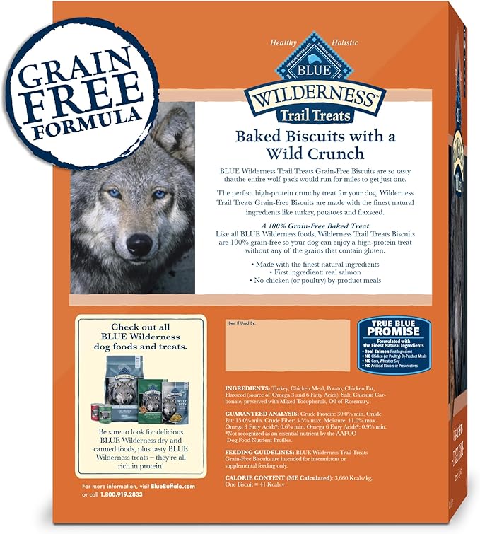 Blue Buffalo Wilderness Trail Treats High Protein Grain Free Crunchy Dog Treats Biscuits, Turkey Recipe, 36-oz box - PAWPICO