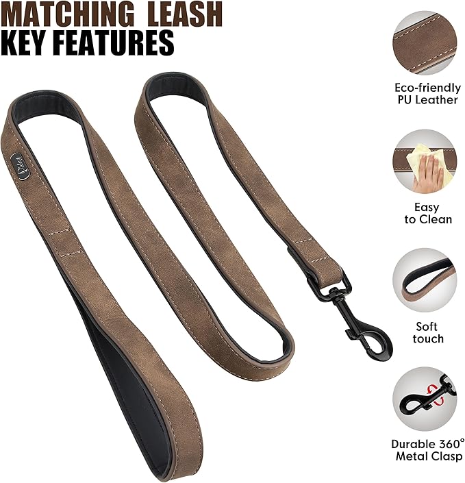 Didog Soft Padded Leather Dog Collar and Leash Set, Heavy Duty Dog Leash and Collar Set with Metal Buckle, Breathable Dog Collars with 4FT Leather Dog Leash for Small Medium Large Dogs, Brown, S Didog
