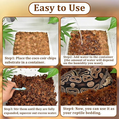 Halatool 10LB Coconut Chips Substrate for Reptiles 72QT Natural Coco Husk Snake Bedding for Ball Python Coco Coir Chip Terrarium Substrate for Tortoise Frog Gecko Hermit Crab Hamster HALATOOL