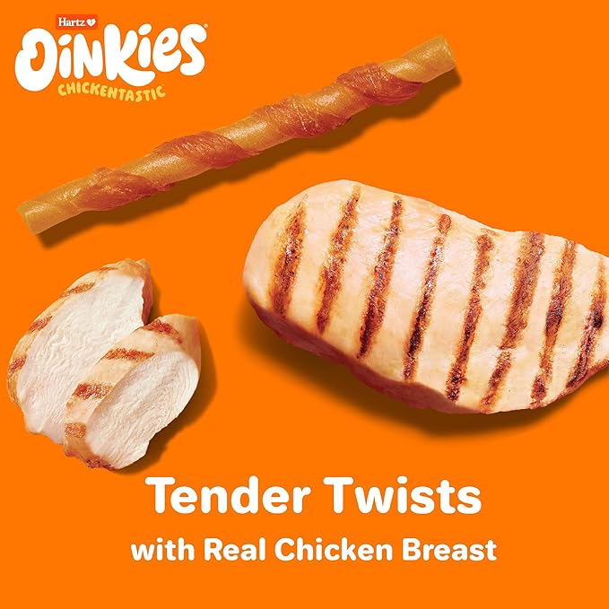 Hartz Oinkies Tender Twists with Real Chicken Breast Rawhide-Free Dog Treats, Highly Digestible Dog Chews, 36 Count - PAWPICO