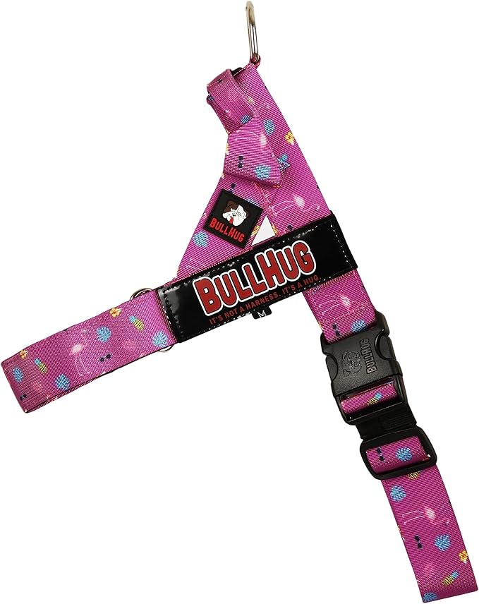 BULLHUG Harness – Made for Larger Chested Dogs Like English Bulldogs, French Bulldogs, Pugs & More. Stops Dogs from Pulling & Choking on Walks (Flamingos, Medium) BULLHUG