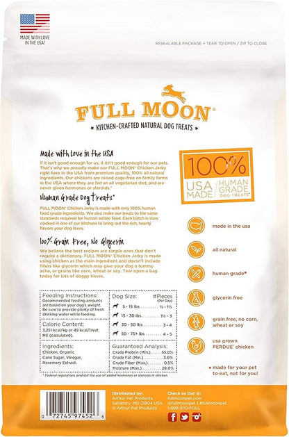 Full Moon Chicken Jerky Healthy All Natural Dog Treats Human Grade Made in USA Grain Free 6 oz - PAWPICO