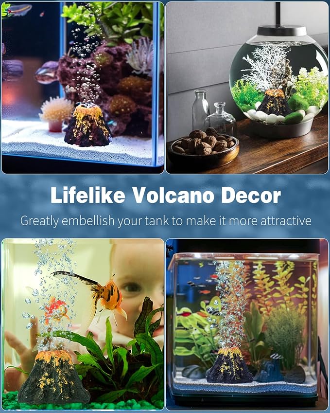 Uniclife Aquarium Volcano Ornament Kit, Fish Tank Decoration Mini Resin Volcanic Decor for Fish Tank Landscape Realistic Mountain with Air Stone Bubbler Airline Tubing Accessories for Oxygenation UnicLife
