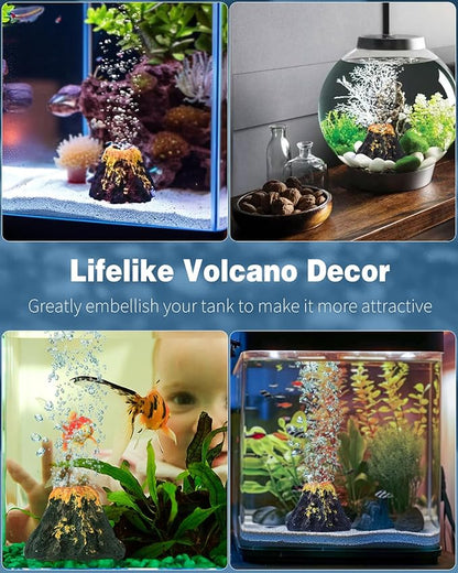 Uniclife Aquarium Volcano Ornament Kit, Fish Tank Decoration Mini Resin Volcanic Decor for Fish Tank Landscape Realistic Mountain with Air Stone Bubbler Airline Tubing Accessories for Oxygenation UnicLife