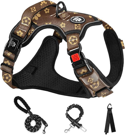 NESTROAD No Pull Dog Harness,Adjustable Oxford Dog Vest Harness with Leash,Reflective No-Choke Pet Harness with Easy Control Soft Handle for Large Dogs(X-Large,Dark Brown) NESTROAD