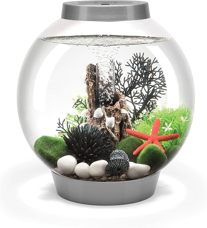 biOrb Classic 15 Acrylic 4-Gallon Aquarium with White LED Lights Modern Compact Tank for Tabletop or Desktop Display, Silver-Trimmed Tank biOrb