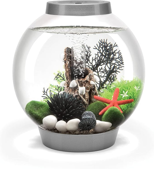 biOrb Classic 15 Acrylic 4-Gallon Aquarium with White LED Lights Modern Compact Tank for Tabletop or Desktop Display, Silver-Trimmed Tank biOrb