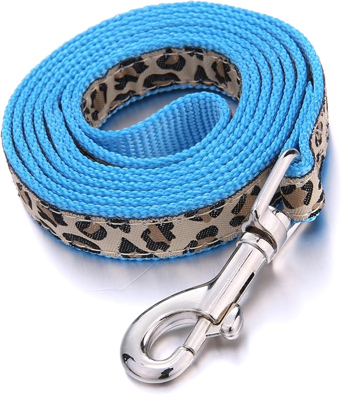 Mile High Life Leopard Dog Harness Collar Leash Set | Adjustable No Pull Dog Halter Harness for Small Breed Dogs | Easy Control for Training Walking | Blue, Small - PAWPICO