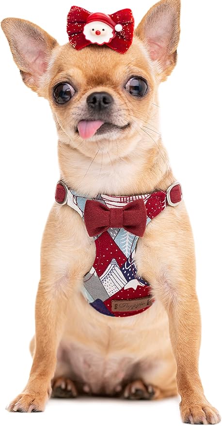 Puppytie No Pull xs Dog Harness with Multifunction Dog Leash,Soft Adjustable No Choke Escape Proof Pet Harness Vest,Suede Bow red,XXS Puppytie