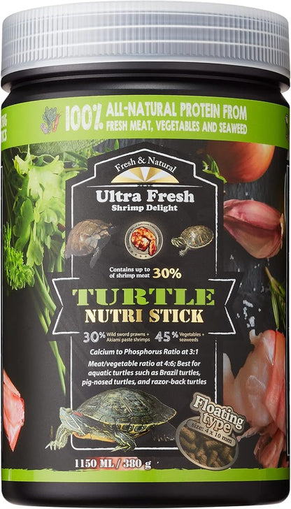 Ultra Fresh - Turtle Nutri Stick, Wild Sword Prawn, Calcium & Vitamin D Enriched Aquatic Turtle Food with Probiotics for Picky Turtles, Made from All Natural Ingredients 13.4 oz UltraFresh-ShrimpDelight