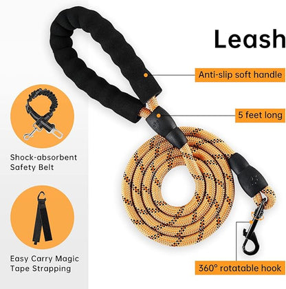 IVY&LANE No Pull Dog Harness for Large Dogs, Dog Vest Harness with Leash, Safety Belt and Storage Strap, Fully Adjustable Harness, 360° Reflective Strip, Soft Handle (Orange, L) IVYLANE