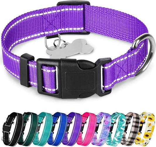 TECEUM Reflective Pet Collar – Purple – L – Basic Nylon Dog Collar – Quick Release Buckle – Fits Small, Medium and Large Dogs, Puppies, Cats – ESA & Service Dog Options TECEUM