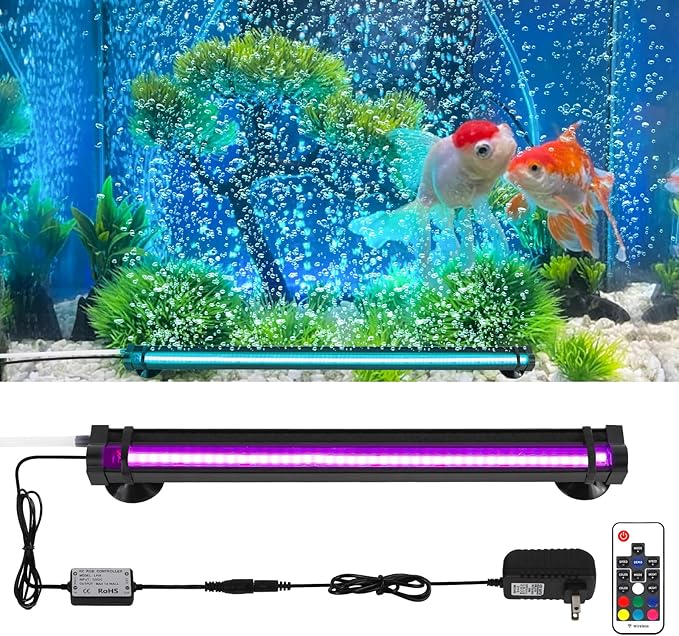 Submersible Fish Tank Aquarium Light: Bright Aquarium Bubbler Lighting Full Spectrum - Adjustable Brightness Colors Change Underwater Led Strips with Remote and Suction Cups for Aquarium Fish Tank SZMINILED