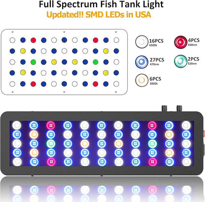 WILLS Aquarium Light, Dimmable Full Spectrum Fish Tank Light with 3 Dimming Modes & 55 Premium SMD Chips, 165W LED Aquarium Plant Light for Saltwater Freshwater Coral Reef (21.3"x6.7"x2.4") WILLS