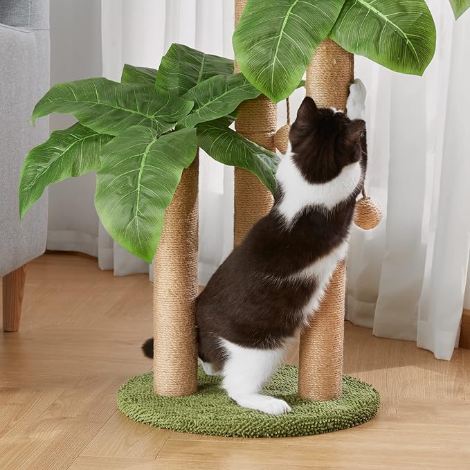 31.5Inch Cat Scratching Post,Cat Scratcher Tree with 3 Scratching Poles & 2 Interactive Dangling Balls,Cats Scratching Posts for Indoor Kitten & Adult Cats - PAWPICO