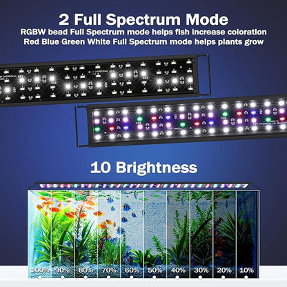 AQQA Aquarium Light,Remote Control Fish Tank Light,DIY Infinitely Adjustable Light Color,10 Light Brightnesses,2 Full Spectrum Lights,9 Dynamic Light Modes for Freshwater (30W for 32-40 inch Tank) AQQA