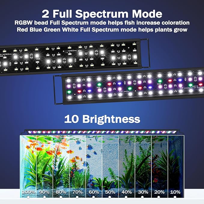 AQQA Aquarium Light,Remote Control Fish Tank Light,DIY Infinitely Adjustable Light Color,10 Light Brightnesses,2 Full Spectrum Lights,9 Dynamic Light Modes for Freshwater (35W for 40-48 inch Tank) AQQA
