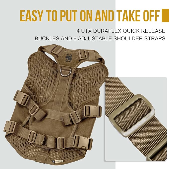 OneTigris No Pull Tactical Dog Harness for Medium Dog, Aire Mesh Dog Vest Harness, Breathable Military Dog Molle Vests with Handles, Service Dog Vest for Walking Hiking Training (M, Brown) OneTigris