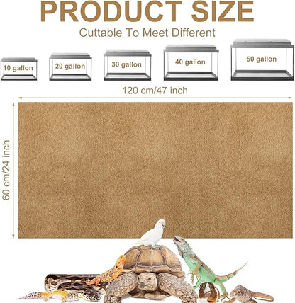 Haull 4 Pcs Reptile Carpet Pet Terrarium Floor Liners Bedding Substrate Liner Supplies Reptile Cage Mat Tank Accessories for Lizard Bearded Dragon Tortoise Snake Leopard (47 x 24 Inch, Coffee) Kedauud