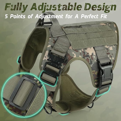 rabbitgoo Tactical Dog Harness Medium Sized, Heavy Duty Pet Harness with Handle, No-Pull Service Vest Medium Breed, Adjustable Military Dog Vest for Training Hunting Walking, Green Camo, M rabbitgoo