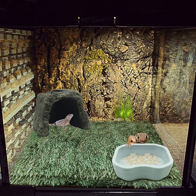 PINVNBY Large Reptile Hideout Cave,Resin Rock Hides Habitat Decor Lizard Box Shelter Tortoise Basking Terrace Pet Terrarium Nest Decoration for Gecko,Spiders,Frogs,Fish,Turtles and Hermit Crabs PINVNBY