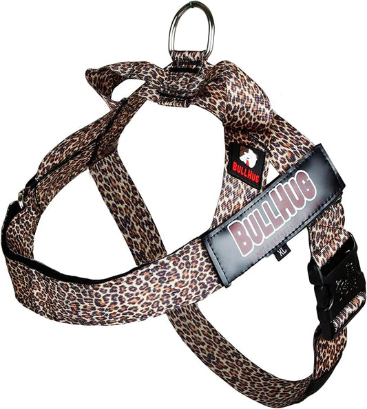 BULLHUG Harness – Made for Larger Chested Dogs Like English Bulldogs, French Bulldogs, Pugs & More. Stops Dogs from Pulling & Choking on Walks (Leopard, XL) BULLHUG