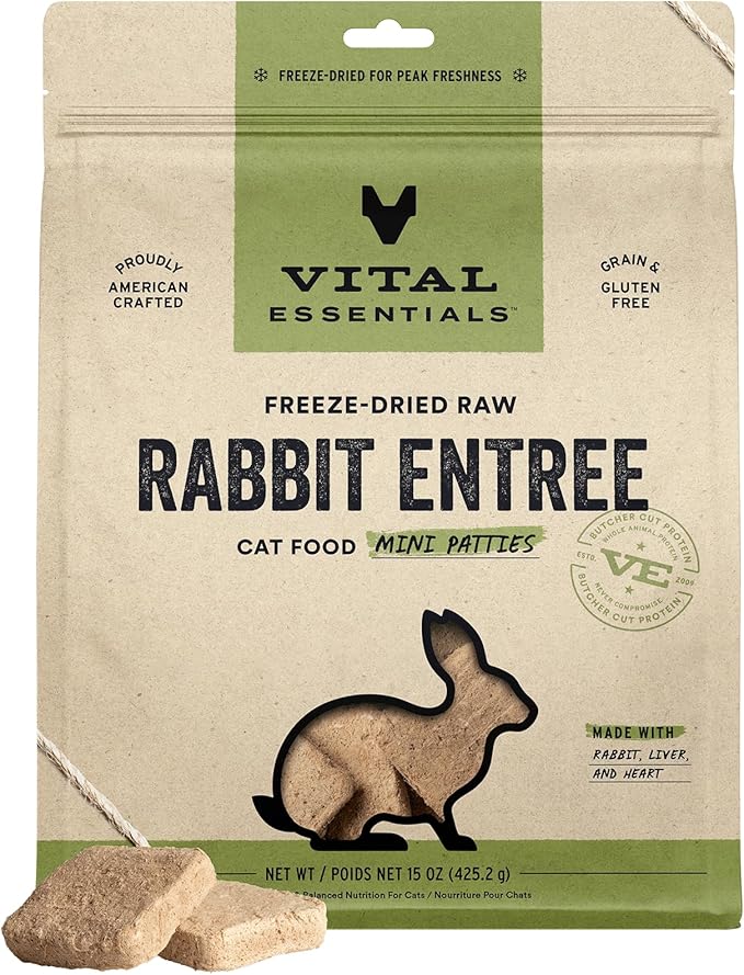 Vital Essentials Freeze Dried Raw Cat Food, Rabbit Mini Patties Entree, 15 oz VitalEssentials