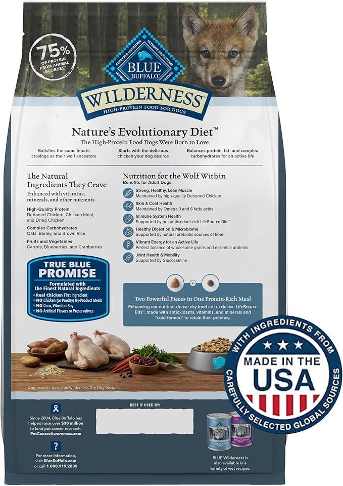 Blue Buffalo Wilderness Puppy High Protein Dry Dog Food With Real Chicken Plus Wholesome Grains, Made in the USA with Natural Ingredients, Chicken, 13-lb. Bag - PAWPICO