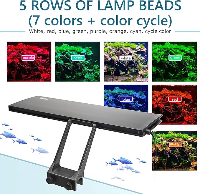 hygger Clip On 24/7 Lighting Aquarium LED Light, 14W Sunrise-Daylight-Moonlight and DIY Mode, Adjustable Timer / Brightness Fish Tank Light with 7 Colors for Planted Tank hygger