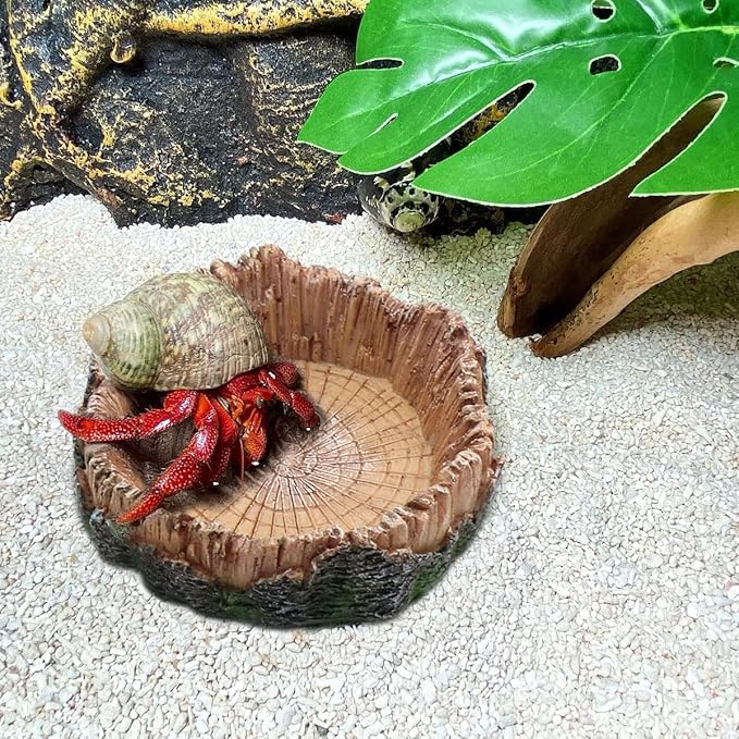 Reptile Water Dish Food Bowls, 2 Pcs Artificial Tree Trunk Reptile Tank Decor Bowl for Leopard Gecko Lizard Spider Scorpion Hermit Crabs relaqcc