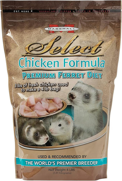 Marshall Pet Products Natural Complete Nutrition Premium Ferret Diet Food Select Chicken Formula with 3lbs of Fresh Chicken, Highly Digestible, 4 lbs Marshall+Pet+Products