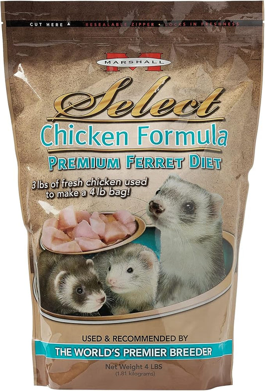 Marshall Pet Products Natural Complete Nutrition Premium Ferret Diet Food Select Chicken Formula with 3lbs of Fresh Chicken, Highly Digestible, 4 lbs Marshall+Pet+Products